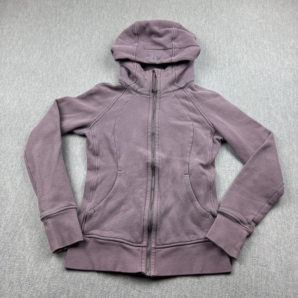 Lululemon Jacket Women 4 Purple Scuba Hoodie Light Cotton Fleece Full Zip Pocket